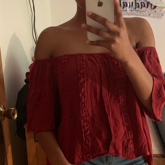Burgundy Off The Shoulder Top - Picture 1 of 3